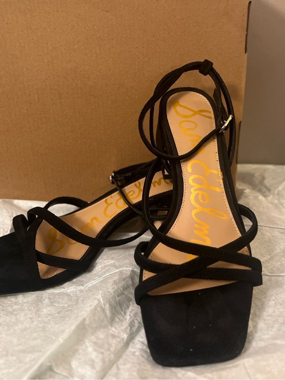 Sam Edelman Black Suede Strappy Block Heel Sandals